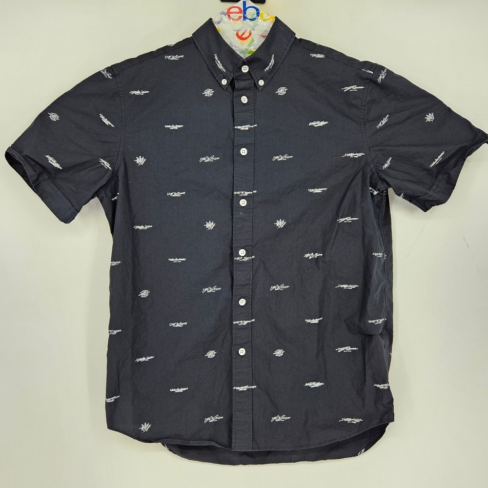Rag & Bone Shirt Mens Small Black Short Sleeve Button Up Casual Preppy AOP